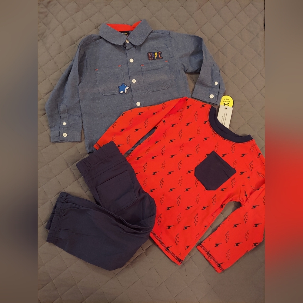 Charming Kids' Blue and Orange Button-Down Set